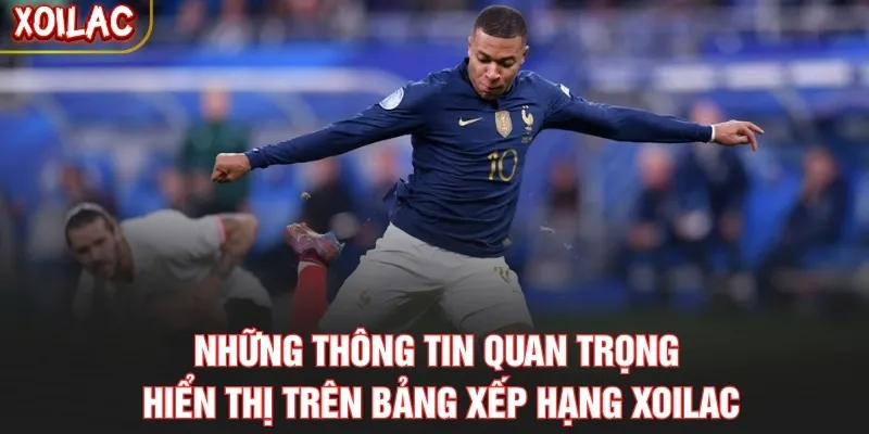 Những thông tin quan trọng hiển thị trên bảng xếp hạng Xoilac